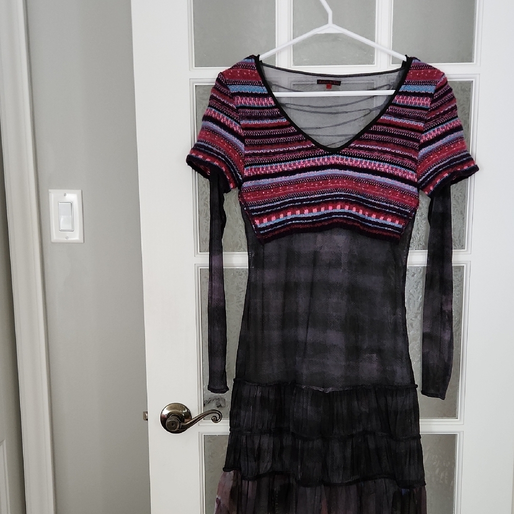 Gorgeous Knit And Tule Multicolor Long Sleeve Dress